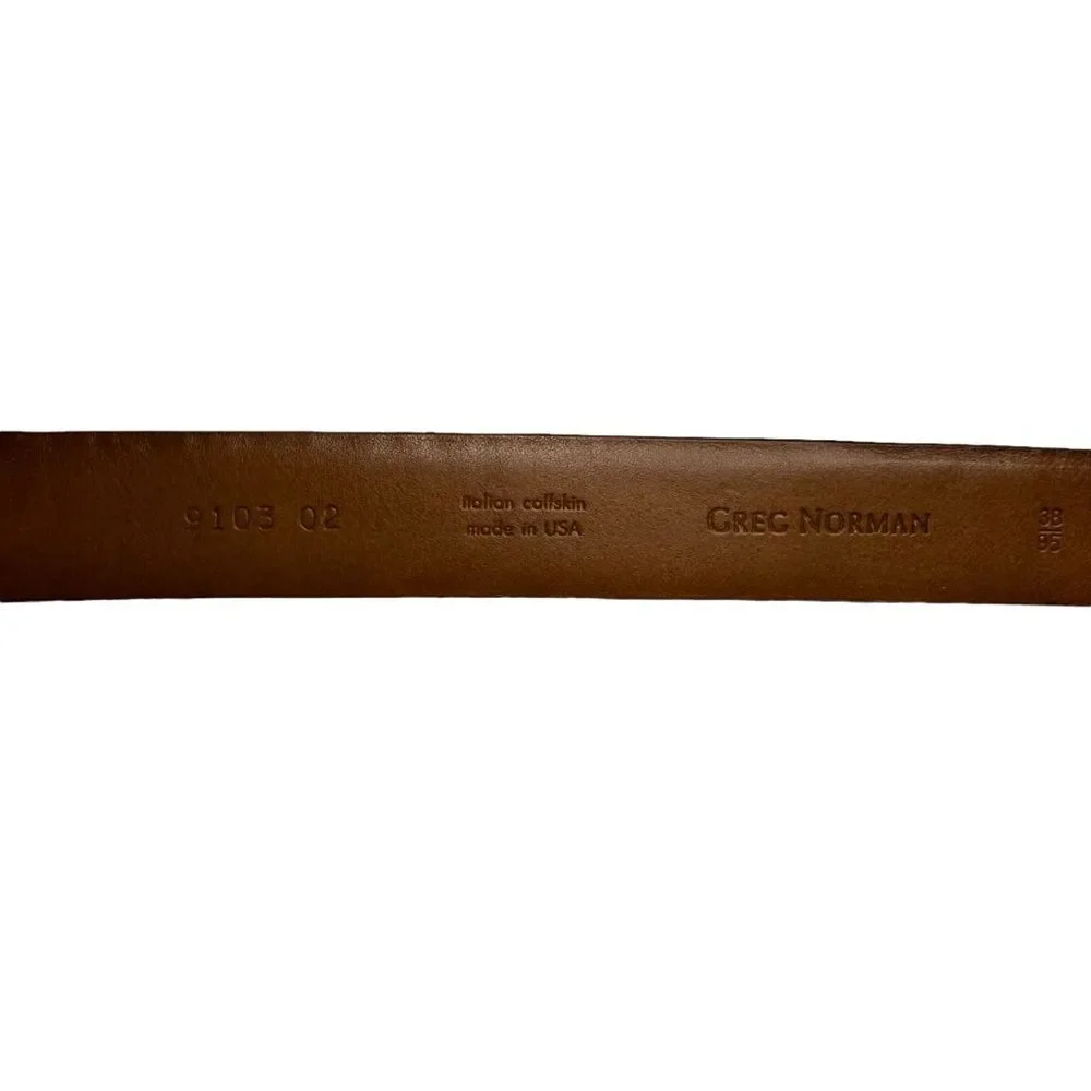 Greg Norman Men's Embossed Brown Calfskin Belt Size 38